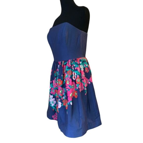 Lilly Pulitzer Lottie Navy & Pink Floral Strapless Mini Dress Size 4 - Picture 4 of 8